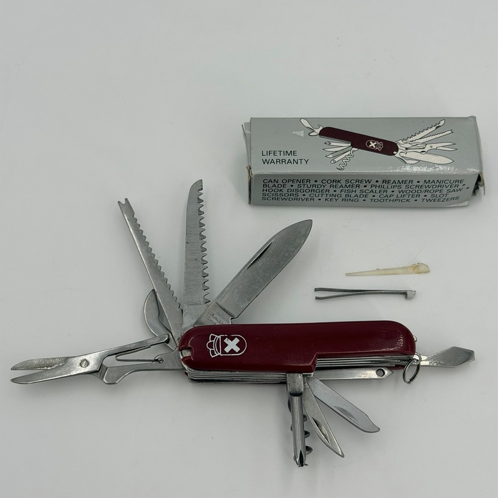 Swiss Army Style Type Knife Vintage Red  - Tweezer And Tooth Pick Included